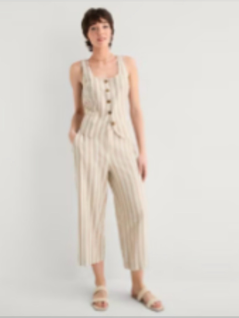 Striped Wide-Leg Women’s  Cropped Pants in Beige and White